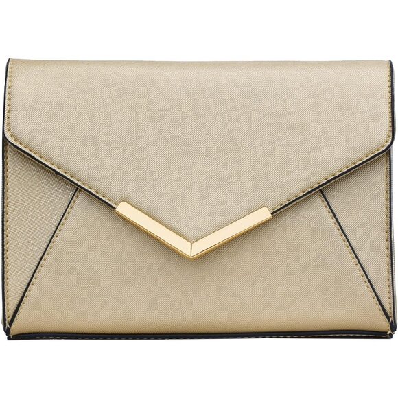⚡ Women's Gold Leather Elegant Snap Closure Envelope Foldover Clutch Bag - Picture 3 of 7